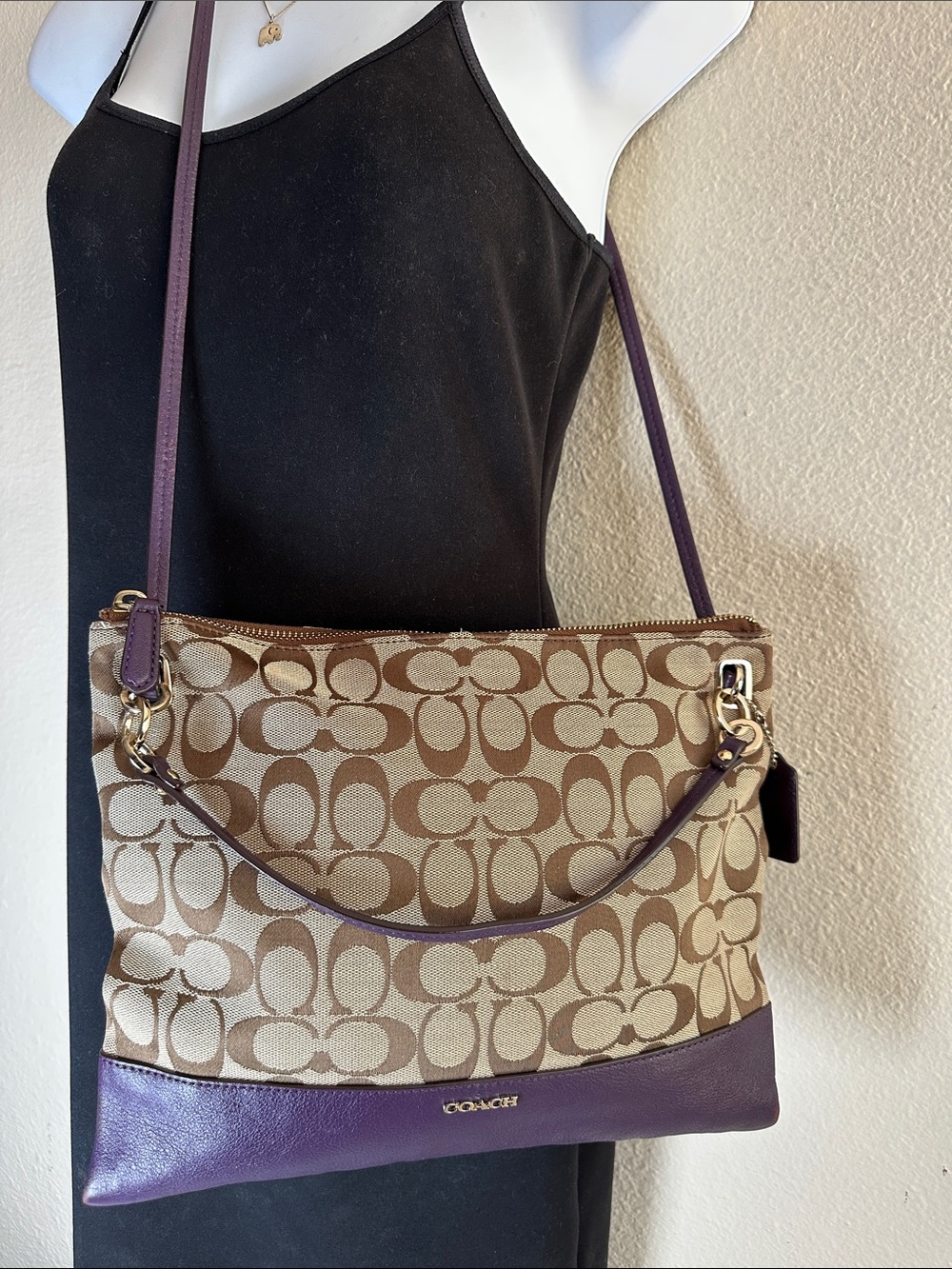 Coach Signature Canvas Shoulder Bag in Brown and Purple - Picture 13 of 13